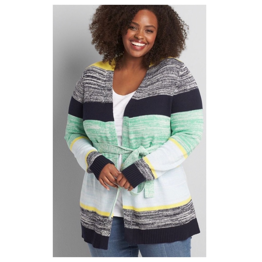 NWT Lane Bryant Color Block Striped Belted Sweater